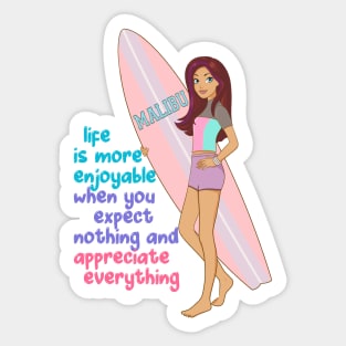 Beach life, girl surfer, positive quotes Sticker